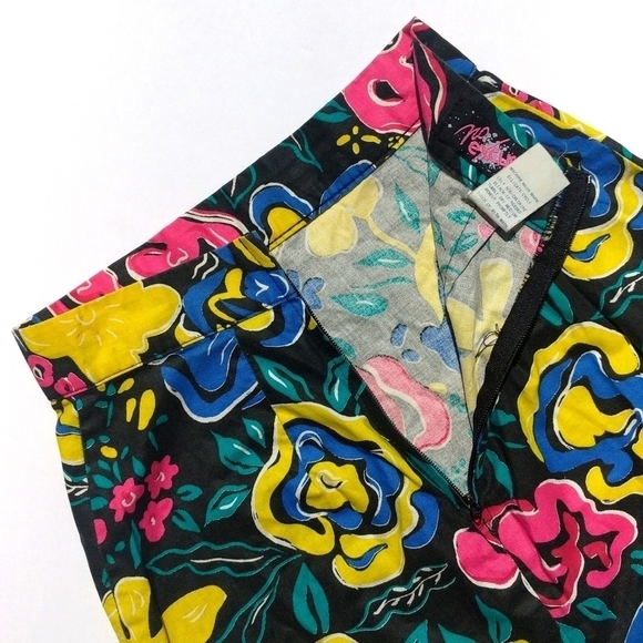 No Excuses 80's Vintage Abstract Neon Floral High Rise A-line Mini Skirt Black 3 - Picture 10 of 12